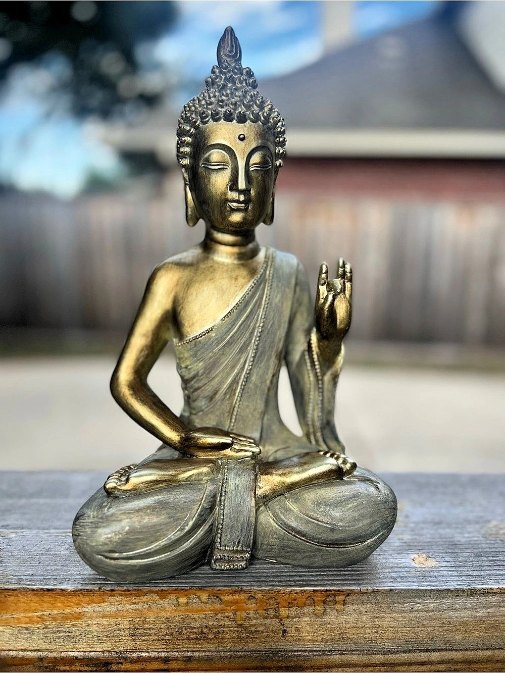 Seated Buddha Sculpture in Gold & Gray